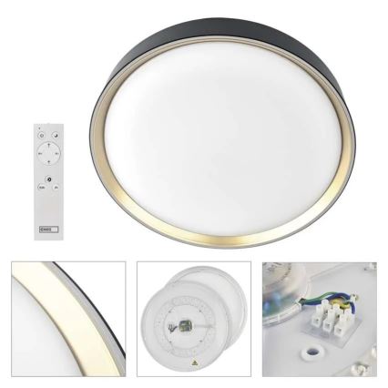 Plafoniera LED dimmerabile ILVI 45W/230V 2700-6500K Ø 50 cm nero/ottone + telecomando