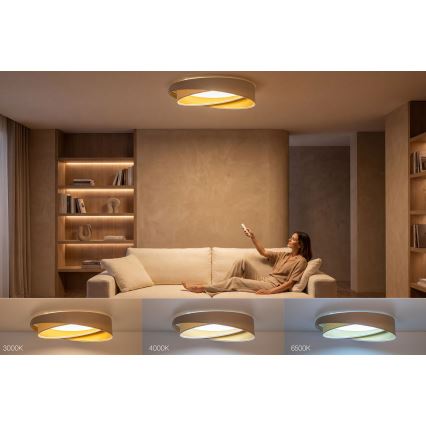 Plafoniera LED dimmerabile SMART GALAXY MODERN LED/24W/230V 3000-6500K Ø 55 cm beige/bianco/oro + telecomando