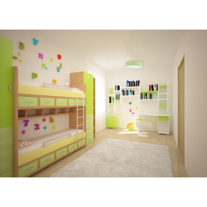 Lampada da soffitto LED per bambini GALAXY KIDS LED/24W/230V pois verde/bianco