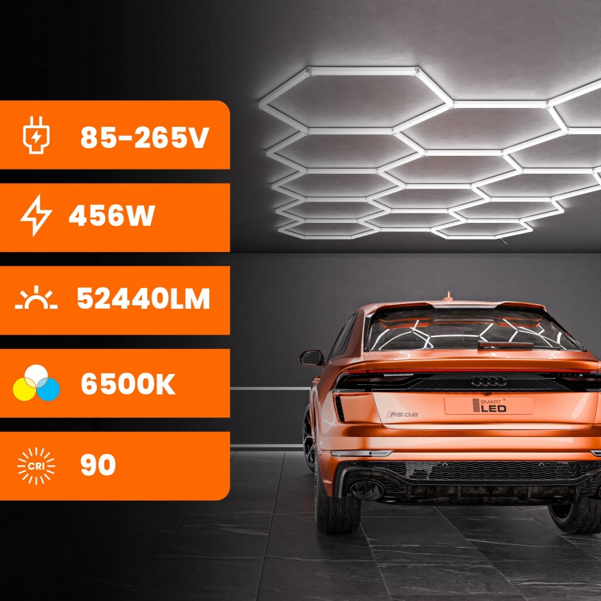 Plafoniera LED HEXAGON LED/456W/85-265V 6500K 522x298 cm CRI 90 IP54 bianca