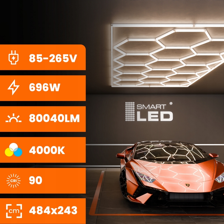 Plafoniera LED HEXAGON LED/696W/85-265V 4000K 484x243 cm CRI 90 IP44 bianca
