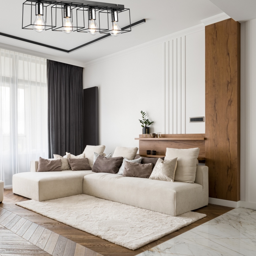 Plafoniera MIKA 4xE27/60W/230V 61 cm nero/cromo lucido