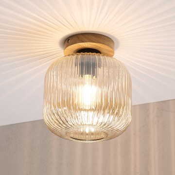 Plafoniera MILOU WOOD 1xE27/15W/230V rovere/beige fumato Ø 20 cm