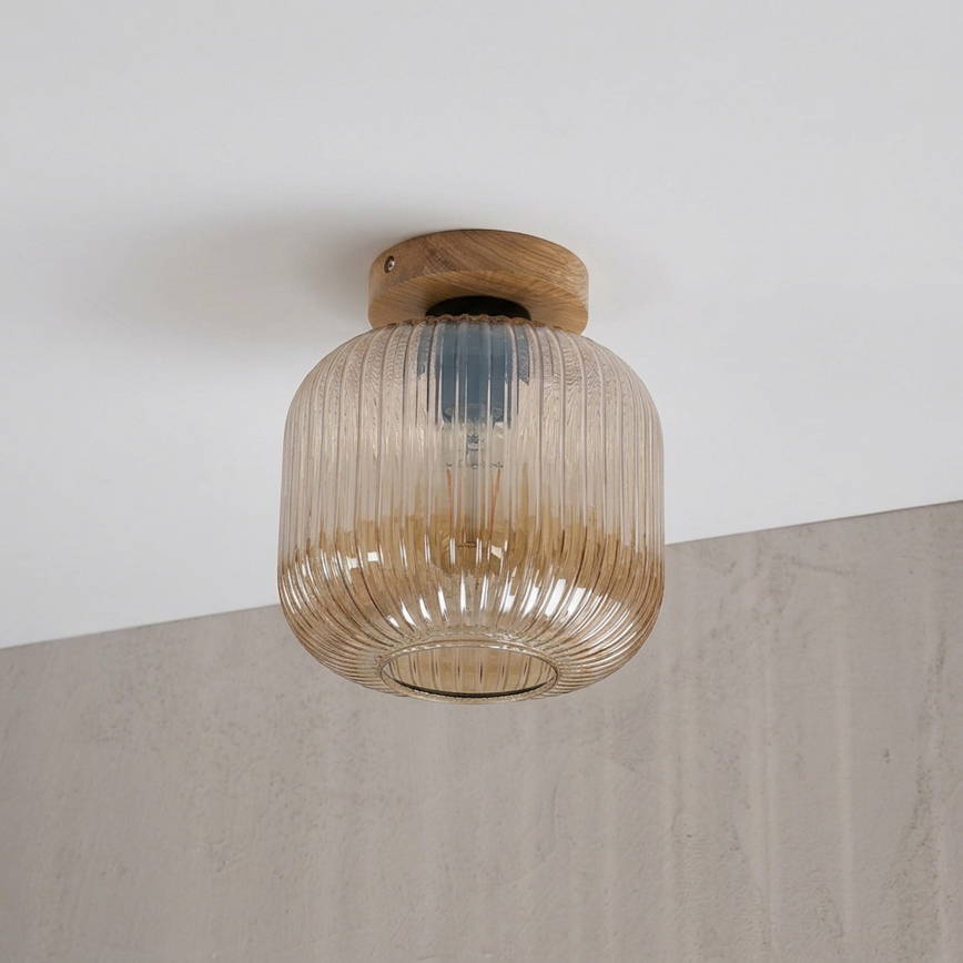 Plafoniera MILOU WOOD 1xE27/15W/230V rovere/beige fumato Ø 20 cm