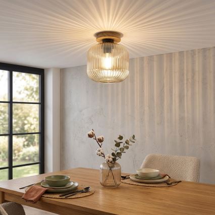 Plafoniera MILOU WOOD 1xE27/15W/230V rovere/beige fumato Ø 20 cm