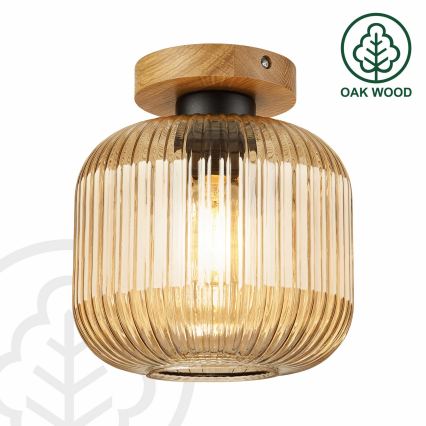 Plafoniera MILOU WOOD 1xE27/15W/230V rovere/beige fumato Ø 20 cm