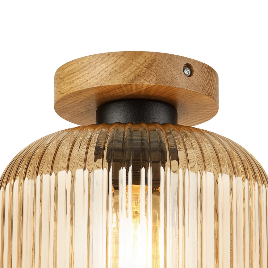 Plafoniera MILOU WOOD 1xE27/15W/230V rovere/beige fumato Ø 20 cm