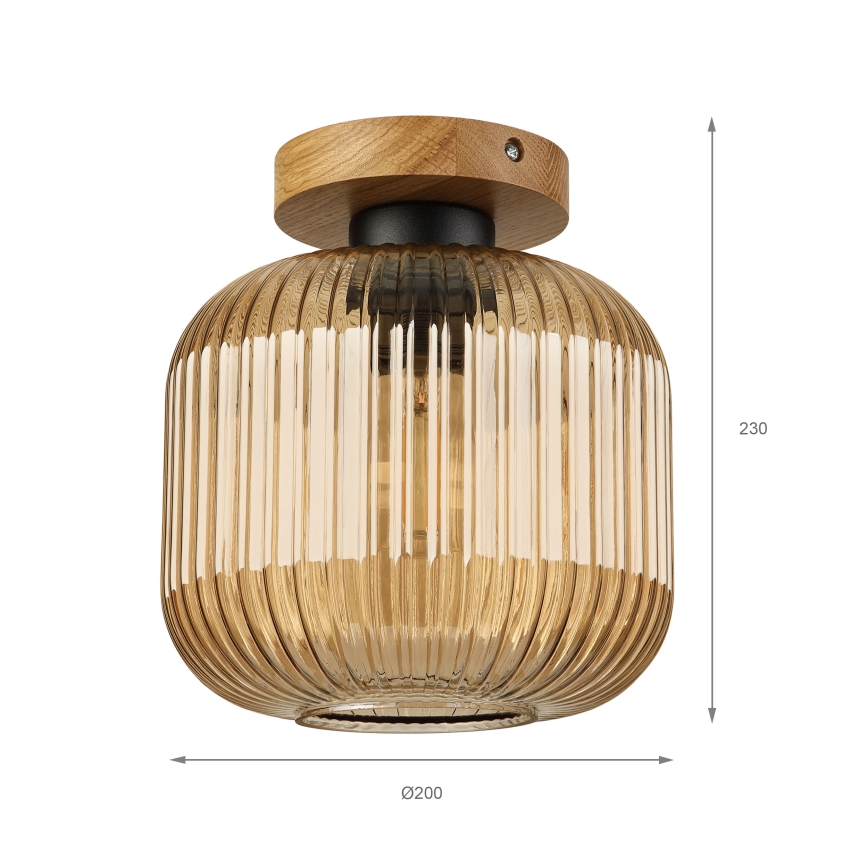 Plafoniera MILOU WOOD 1xE27/15W/230V rovere/beige fumato Ø 20 cm
