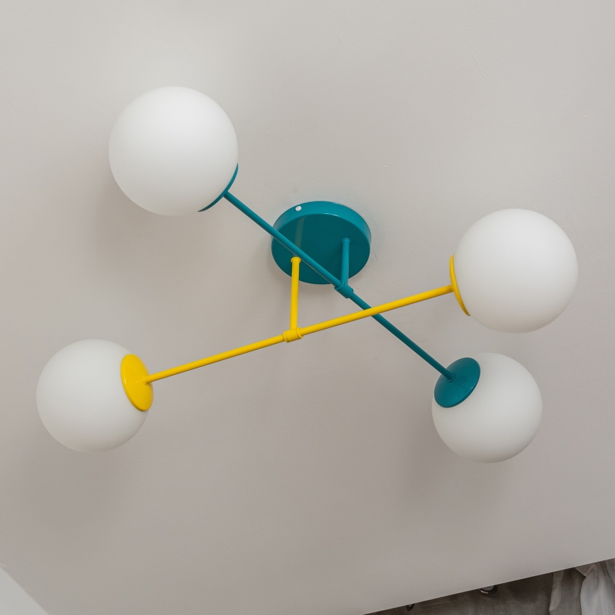 Plafoniera MOON 4xE27/15W/230V turchese/giallo