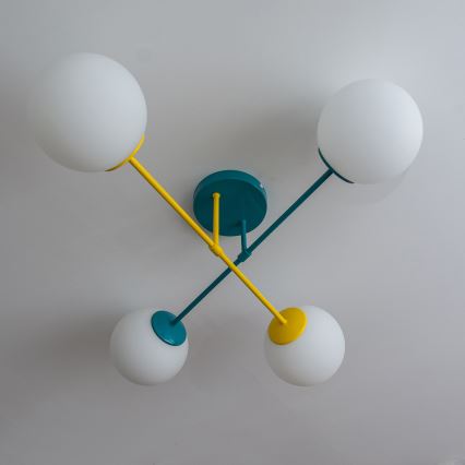 Plafoniera MOON 4xE27/15W/230V turchese/giallo