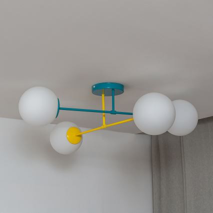 Plafoniera MOON 4xE27/15W/230V turchese/giallo