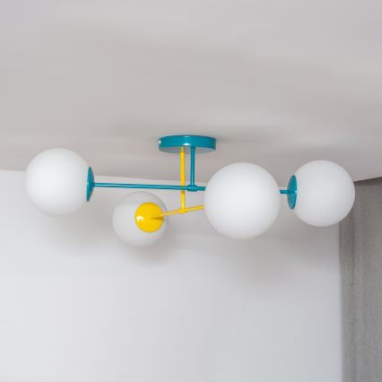Plafoniera MOON 4xE27/15W/230V turchese/giallo