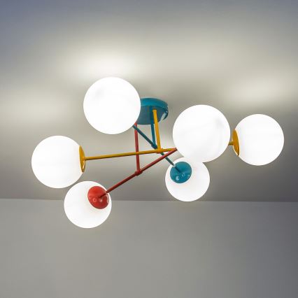 Plafoniera MOON 6xE27/15W/230V turchese/giallo/rosso