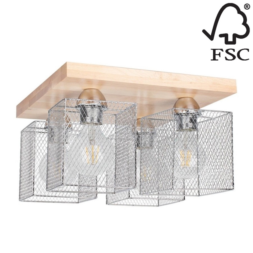 Plafoniera NORMAN WOOD 4xE27/25W/230V - certificato FSC