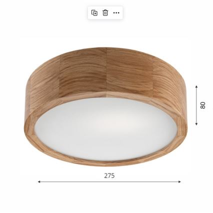 Plafoniera OAK 1xE27/60W/230V quercia ø 27,5 cm - FSC certificato