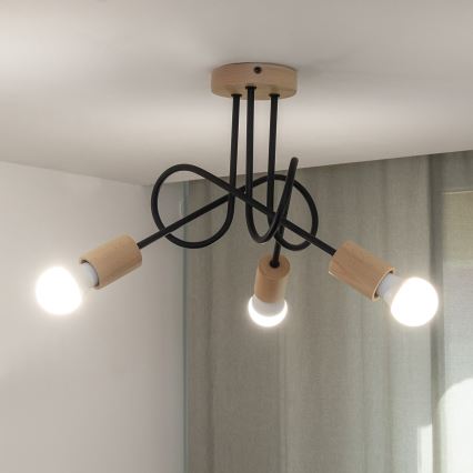 Plafoniera OXFORD 3xE27/15W/230V pino/nero