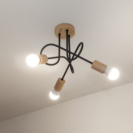 Plafoniera OXFORD 3xE27/15W/230V pino/nero