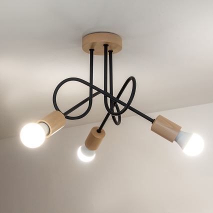 Plafoniera OXFORD 3xE27/15W/230V pino/nero