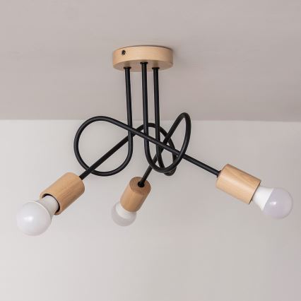 Plafoniera OXFORD 3xE27/15W/230V pino/nero