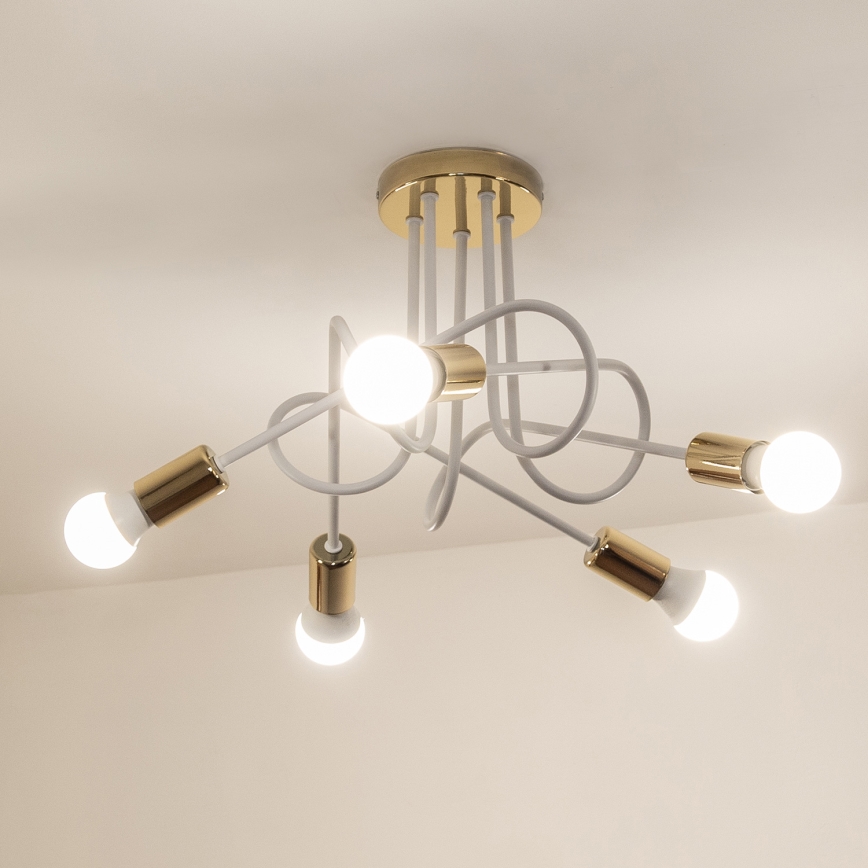 Plafoniera OXFORD 5xE27/15W/230V oro/bianco