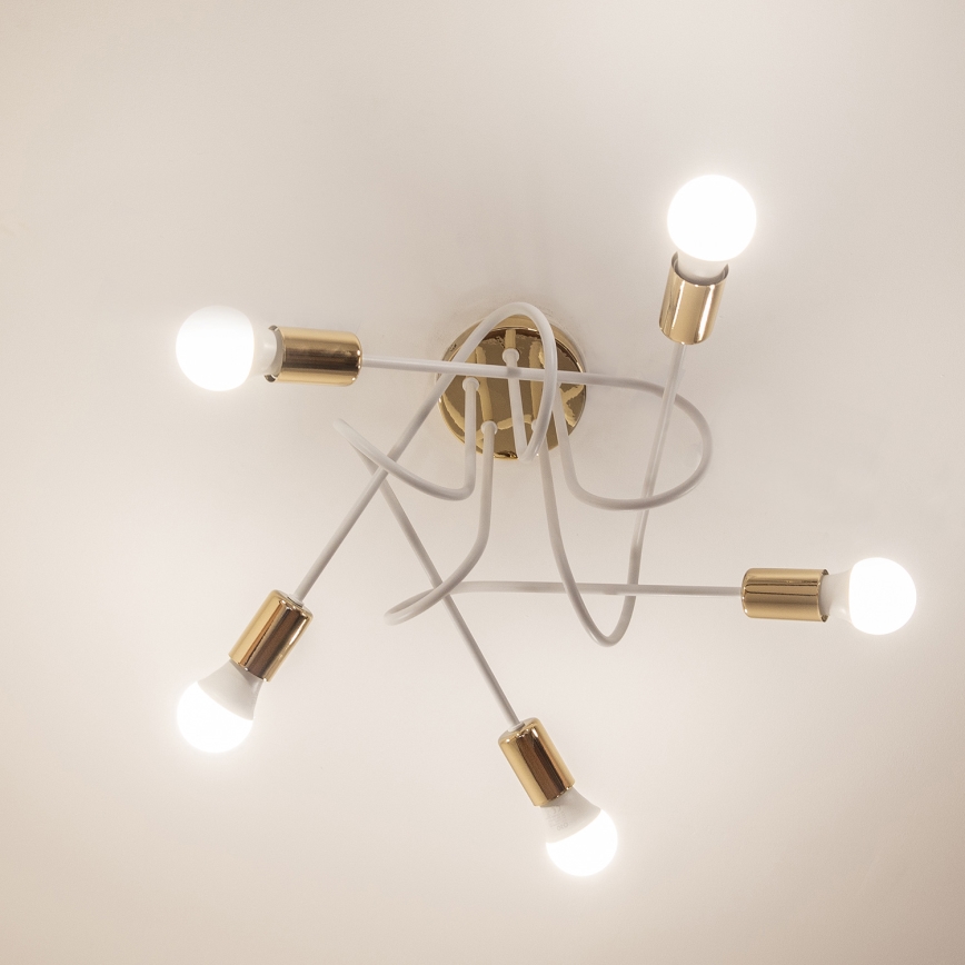 Plafoniera OXFORD 5xE27/15W/230V oro/bianco