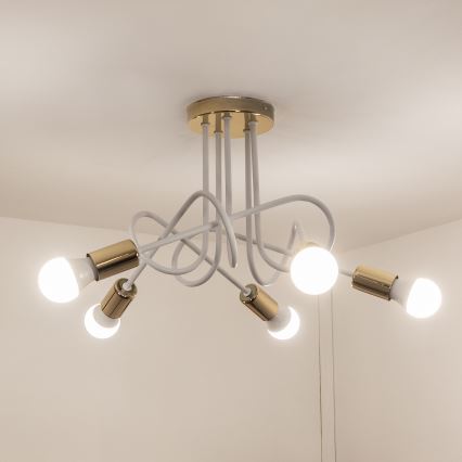 Plafoniera OXFORD 5xE27/15W/230V oro/bianco