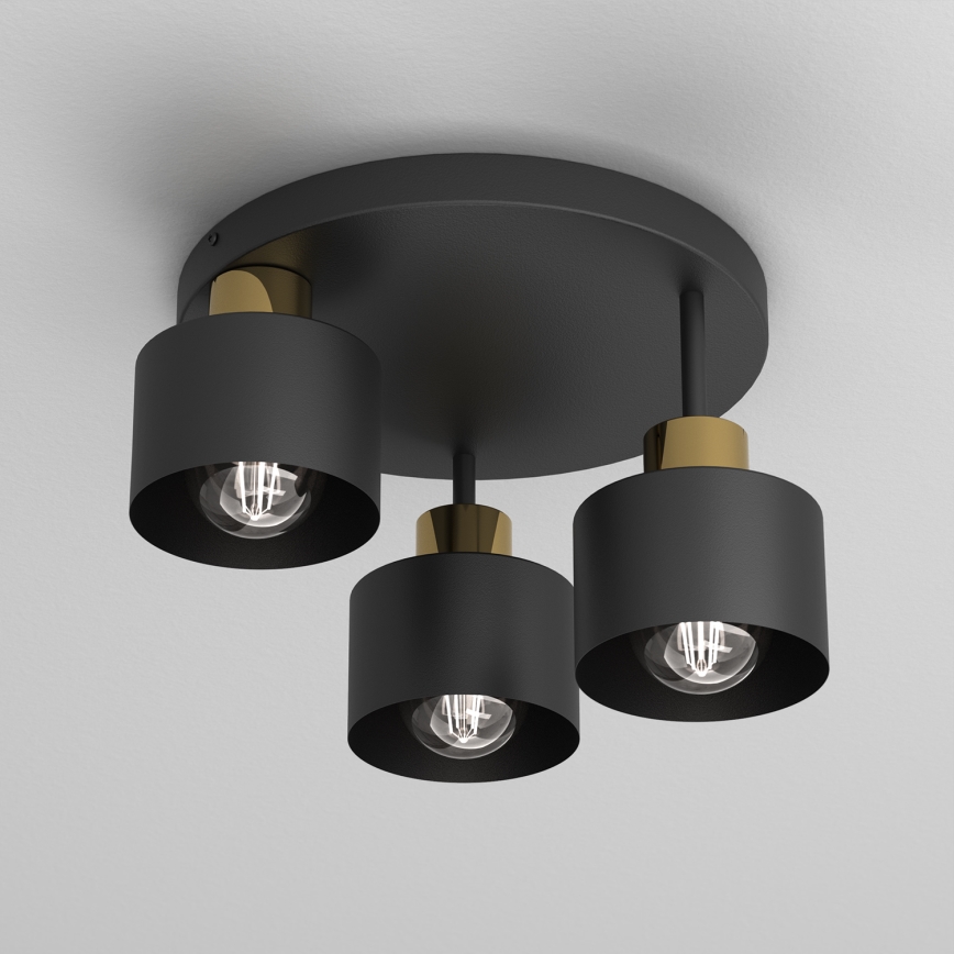 Plafoniera PARKLA 3xE27/15W/230V nero/oro