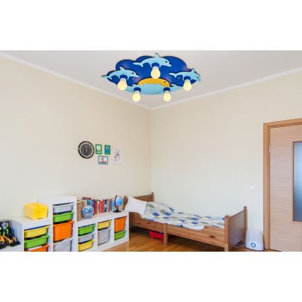 Plafoniera per bambini LUCCA, 5x portalampade E27, 24W, 230V, blu