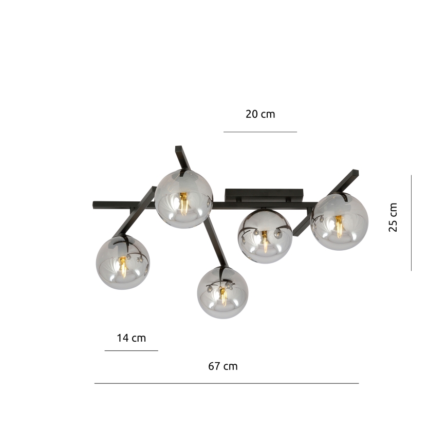 Plafoniera SMART 5xE14/10W/230V nero/grigio
