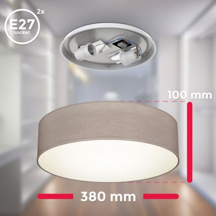 Plafonnier 2x E27/40W/230V, Ø 38 cm, beige