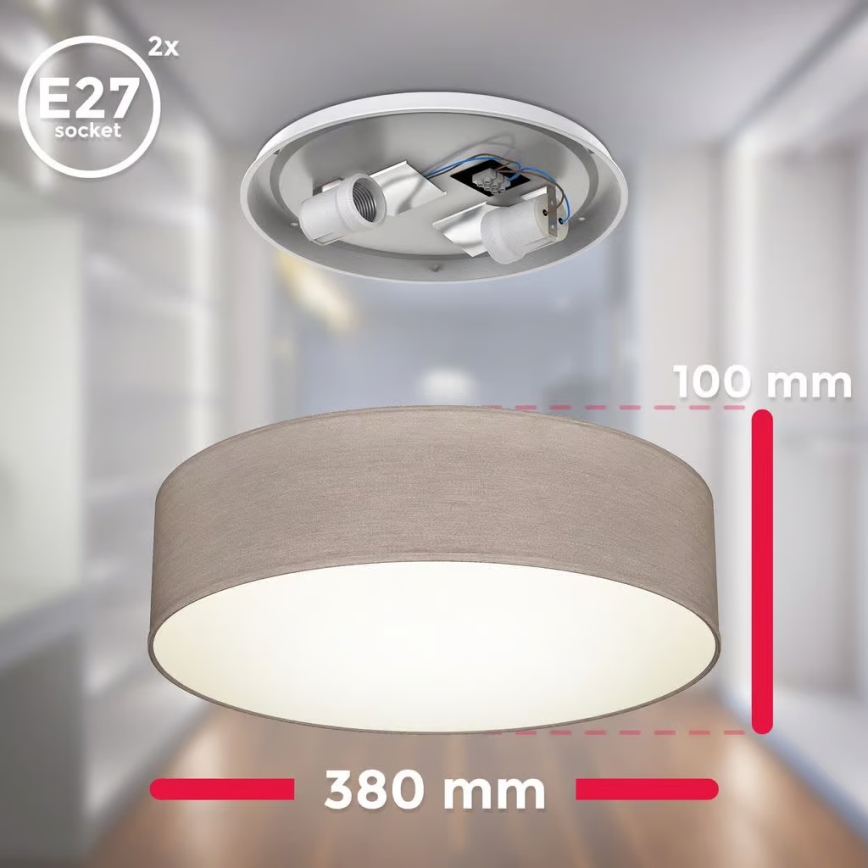 Plafonnier 2x E27/40W/230V, Ø 38 cm, beige