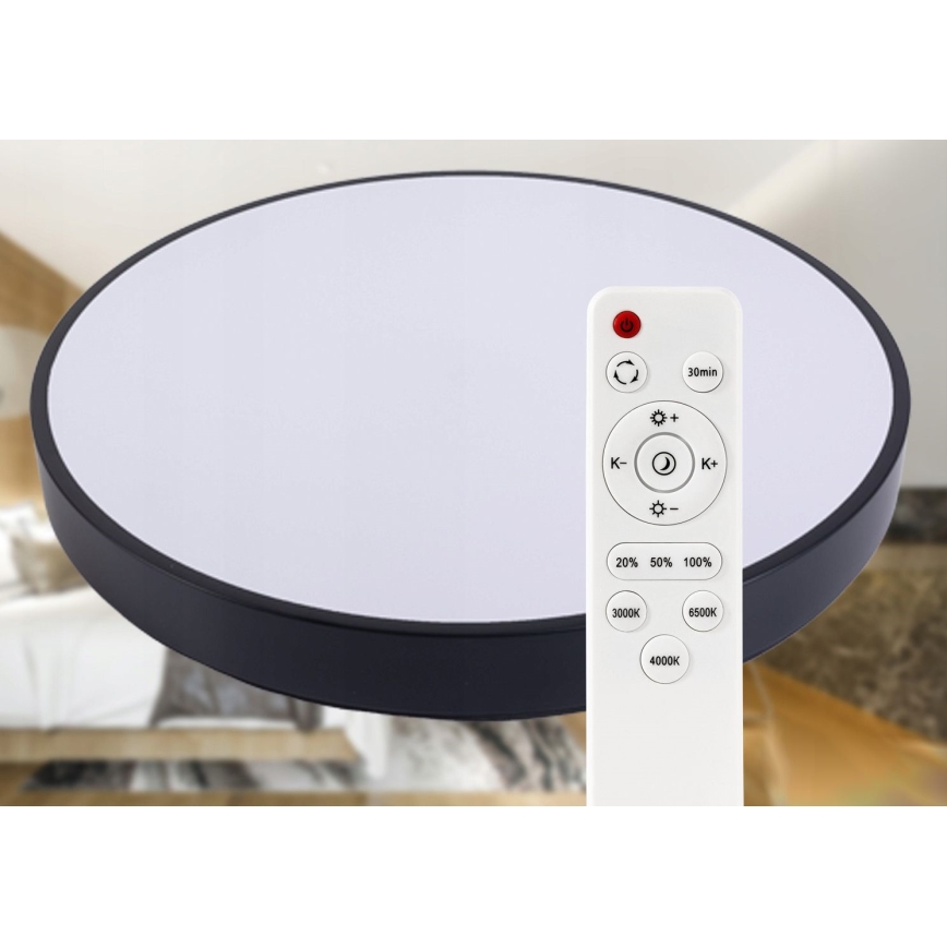 Plafonnier à intensité variable LED/30W/230V 3000-6500K d. 30 cm noir + Télécommande