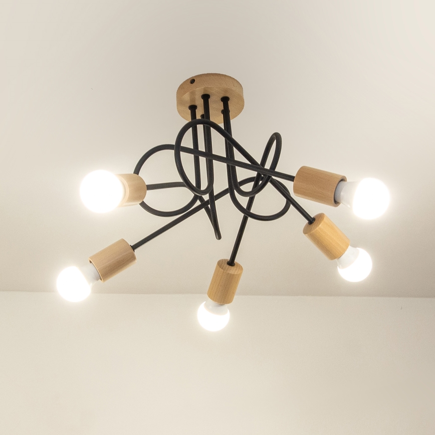 Plafonnier à montage apparent OXFORD 5xE27/15W/230V, pin/noir