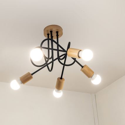 Plafonnier à montage apparent OXFORD 5xE27/15W/230V, pin/noir