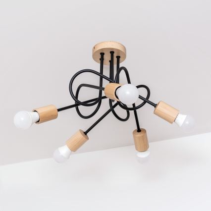 Plafonnier à montage apparent OXFORD 5xE27/15W/230V, pin/noir