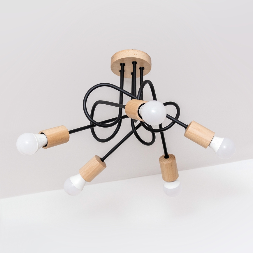 Plafonnier à montage apparent OXFORD 5xE27/15W/230V, pin/noir