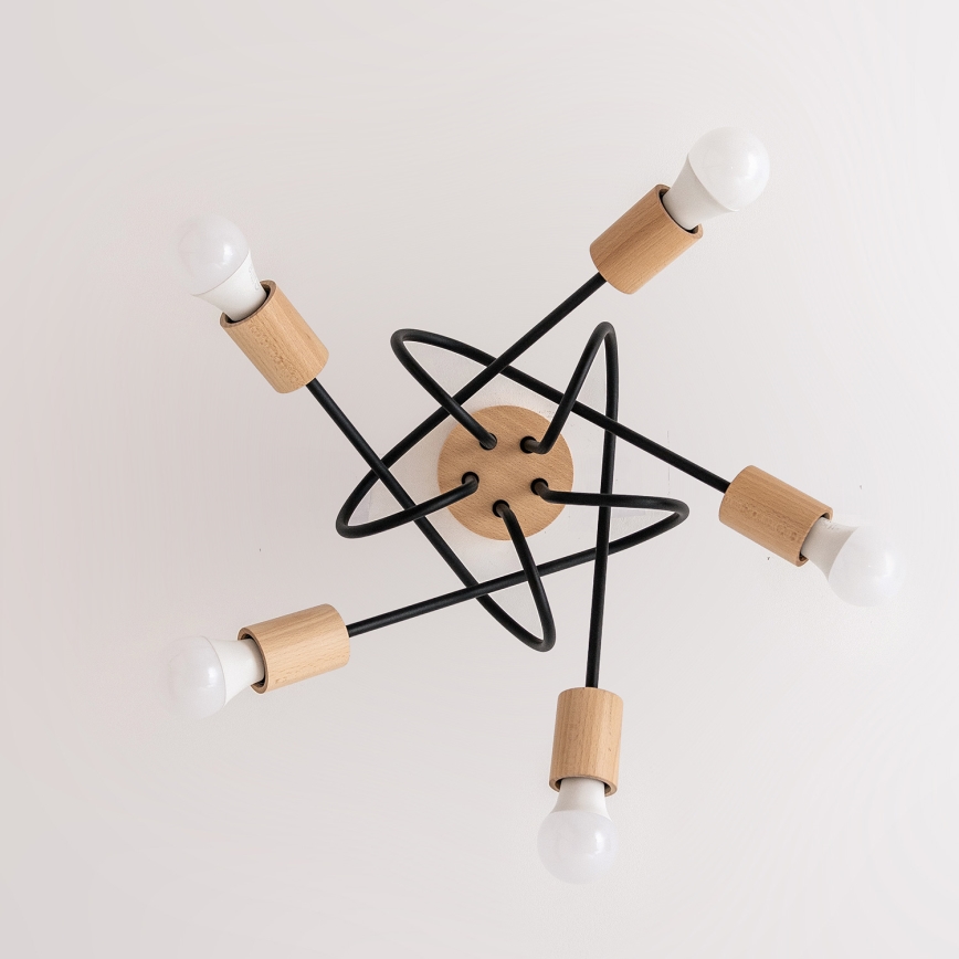 Plafonnier à montage apparent OXFORD 5xE27/15W/230V, pin/noir