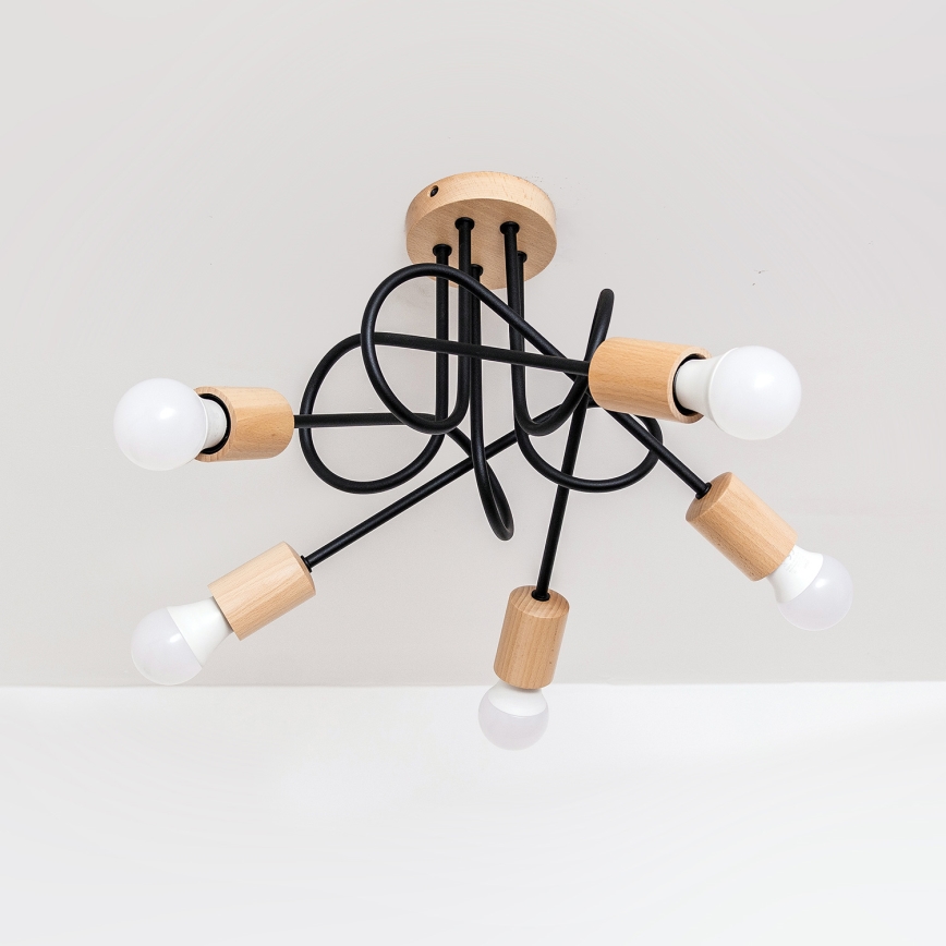 Plafonnier à montage apparent OXFORD 5xE27/15W/230V, pin/noir