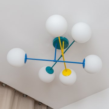 Plafonnier à montage en saillie MOON 6 x E27 / 15 W / 230 V, turquoise / jaune / bleu