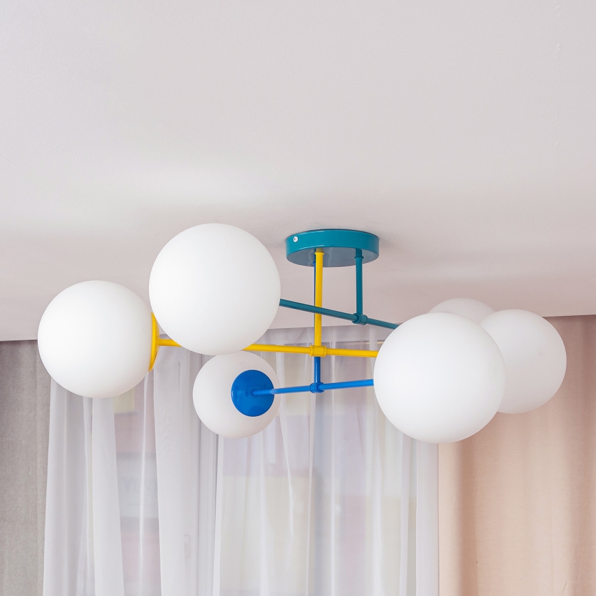 Plafonnier à montage en saillie MOON 6 x E27 / 15 W / 230 V, turquoise / jaune / bleu