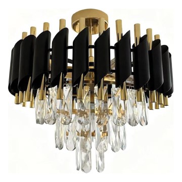 Plafonnier à montage en surface CRISTAL 5xE14/10W/230V Ø 38 cm noir/doré