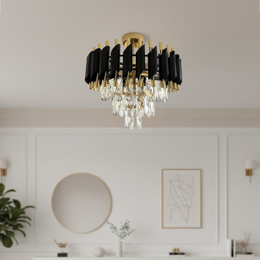Plafonnier à montage en surface CRISTAL 5xE14/10W/230V Ø 38 cm noir/doré