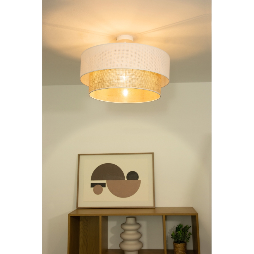Plafonnier affleurant BORHO 1xE27/60W/230V Ø 50 cm blanc/jute