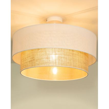 Plafonnier affleurant BORHO 1xE27/60W/230V Ø 50 cm blanc/jute