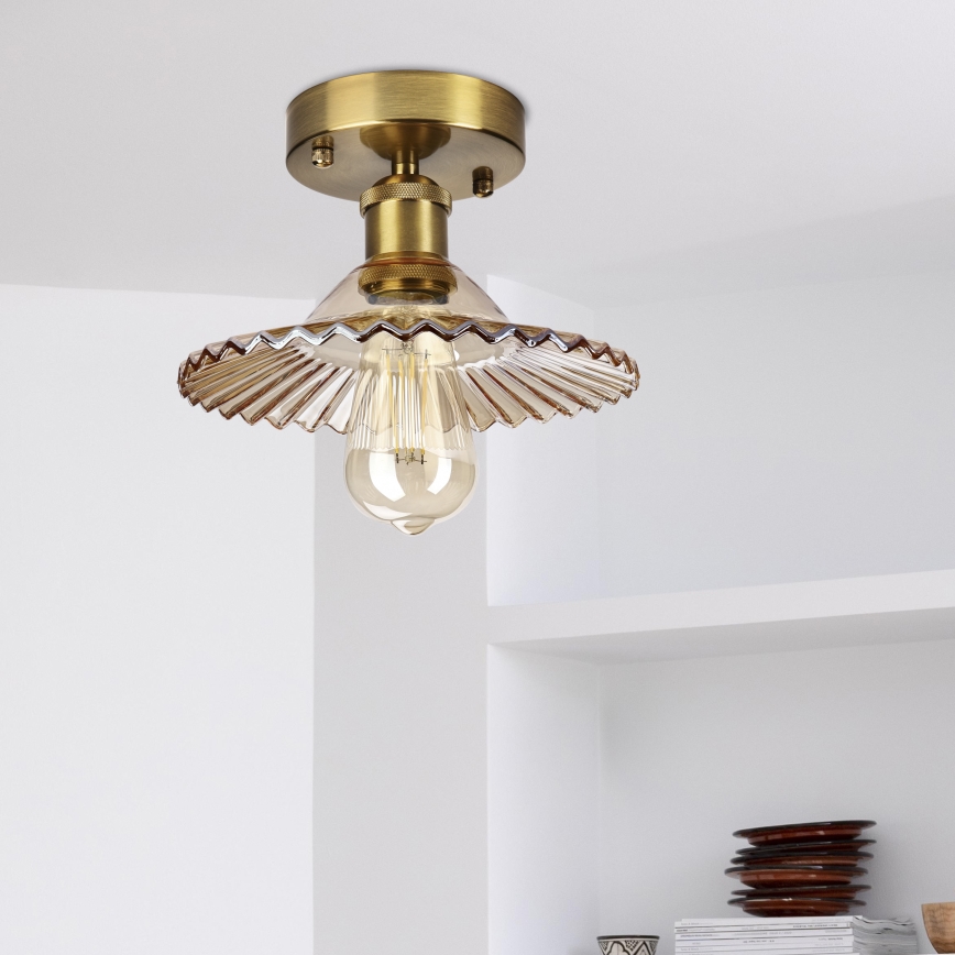 Plafonnier affleurant TRISH 1xE27/15W/230V doré/beige fumé