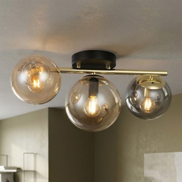 Plafonnier AURIS 3xE14/15W/230V doré/noir fumé/beige