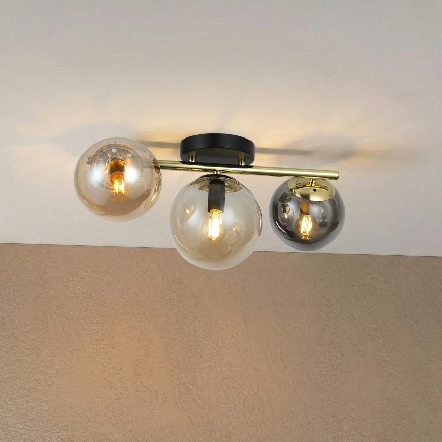Plafonnier AURIS 3xE14/15W/230V doré/noir fumé/beige