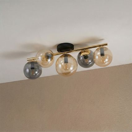 Plafonnier AURIS à montage en surface 5xE14/15W/230V doré/noir fumé/beige