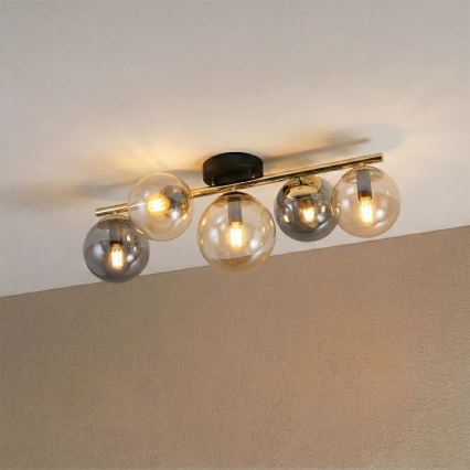 Plafonnier AURIS à montage en surface 5xE14/15W/230V doré/noir fumé/beige
