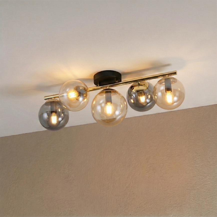 Plafonnier AURIS à montage en surface 5xE14/15W/230V doré/noir fumé/beige